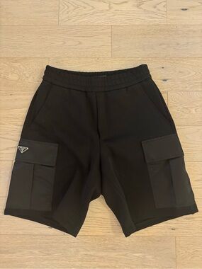 Prada Men’s Black Cargo Shorts with Flap Pockets